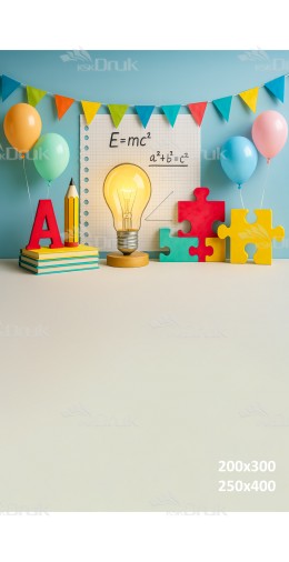 Tło szkolne z żarówką, puzzlami i balonami | 3724